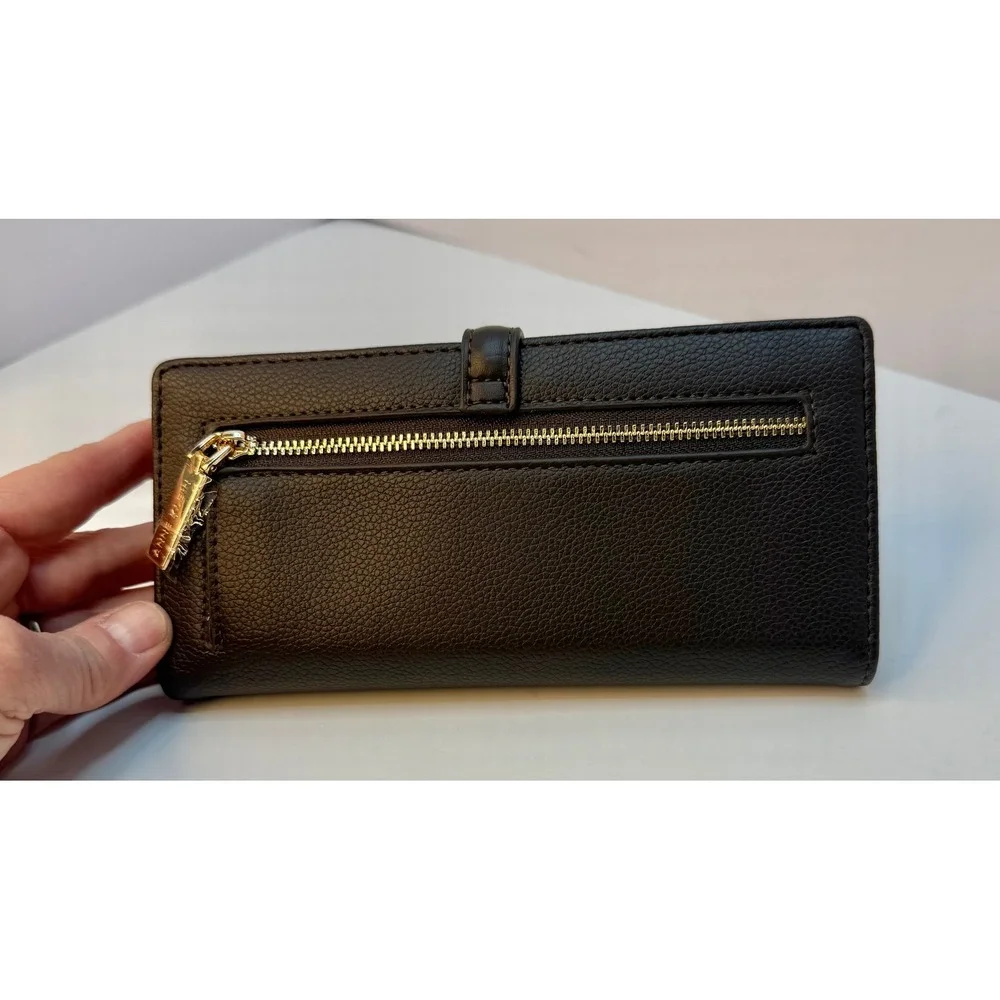 Anne Klein Buckle Snap Closure Wallet Brown Faux‎ Leather Card Slots Zip Pocket